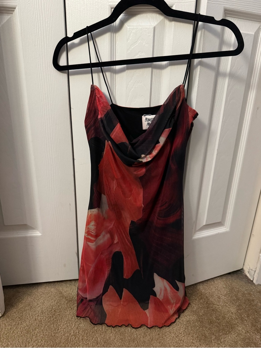 Princess Polly Red & Black Floral Cowl Slip Cami